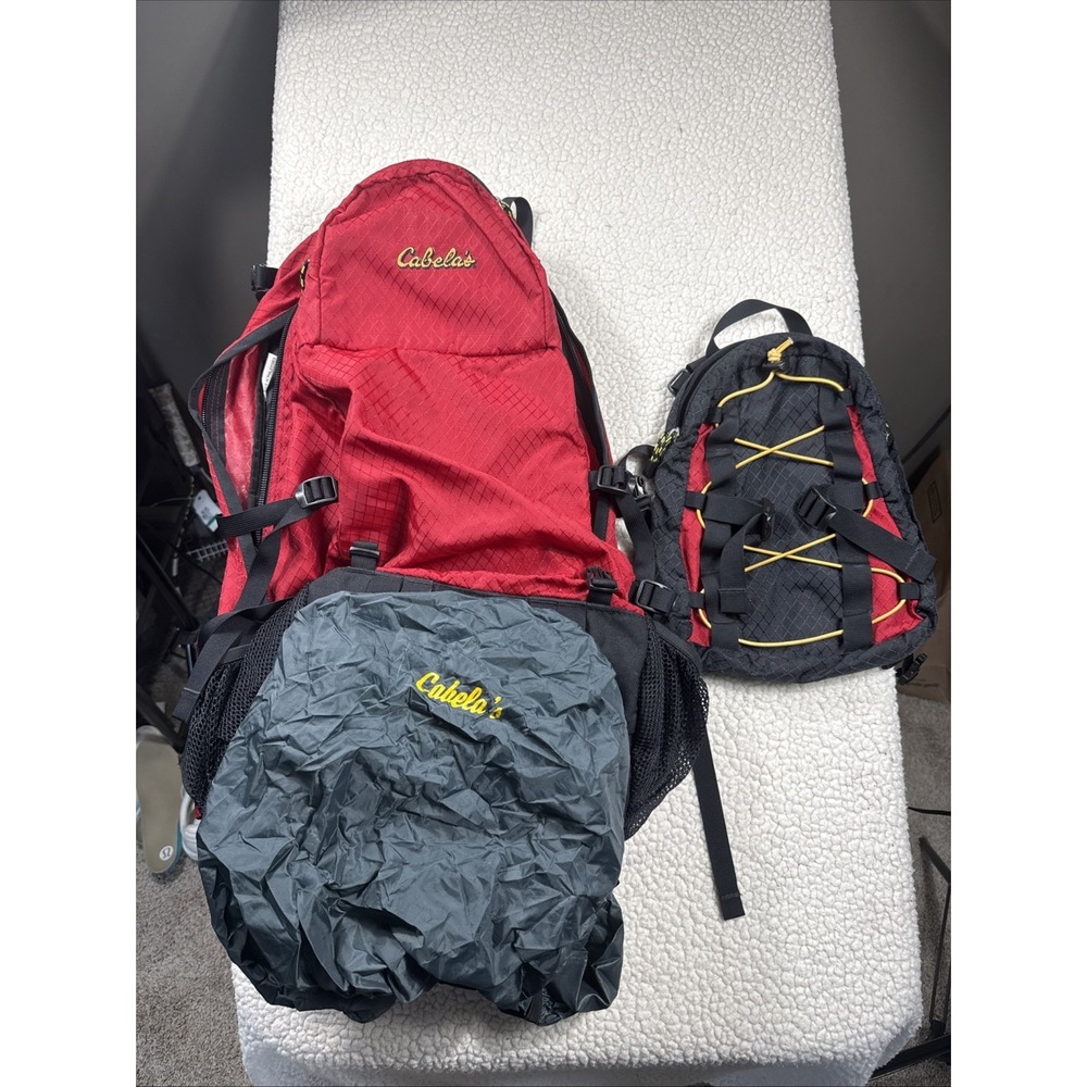 Cabelas Multi-Day 2 Bag Backpack EUC Hiking Camping w/Built In Rain Cover Padded